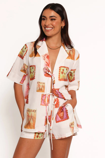 Aaliyah Tie Front Top White Multi