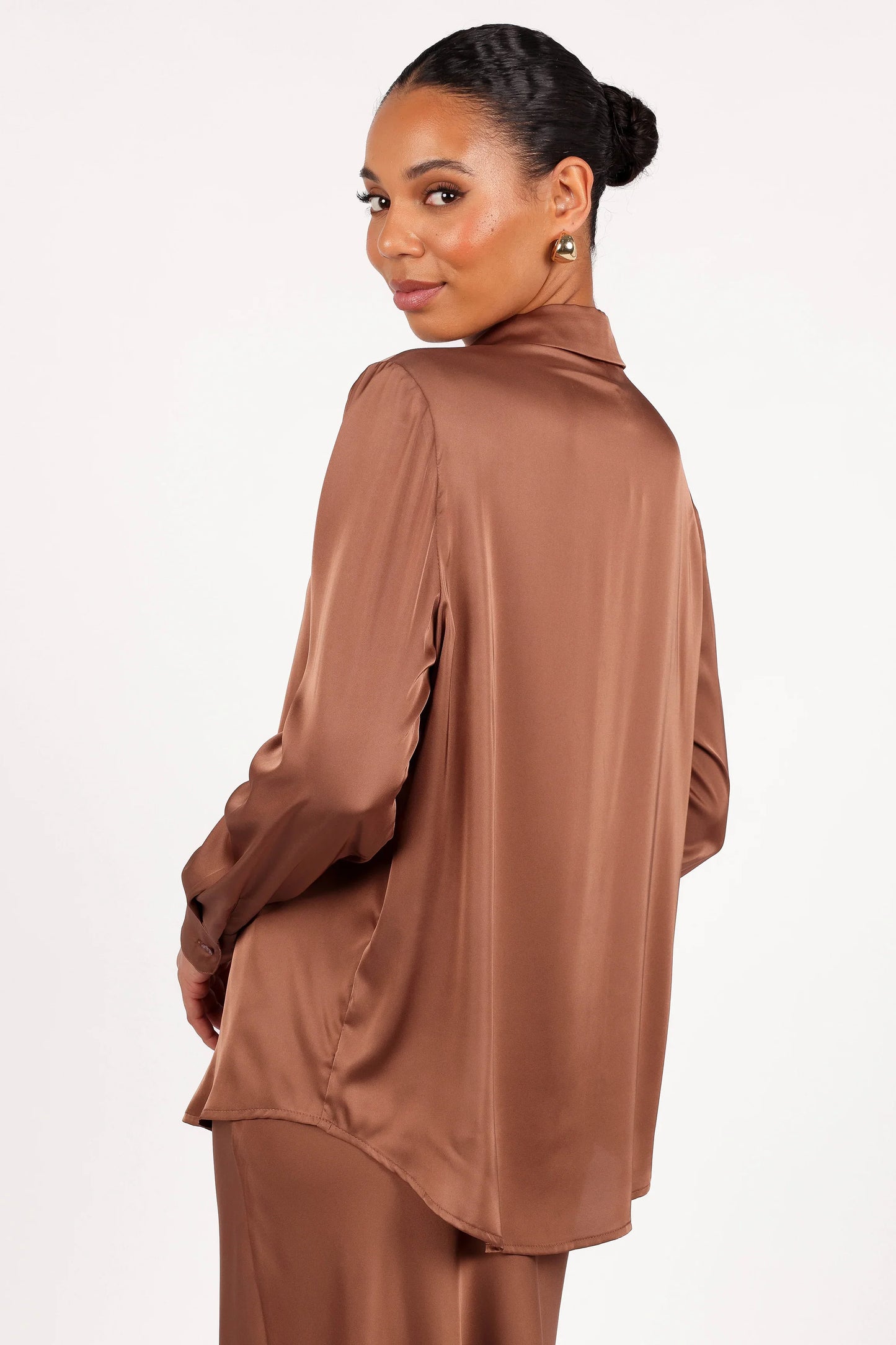 Narissa Satin Shirt Banksia Brown
