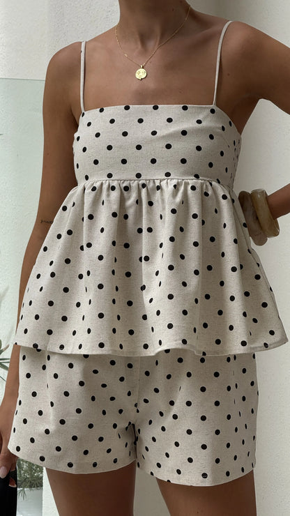 Vika Shorts Beige Black Polka Dot