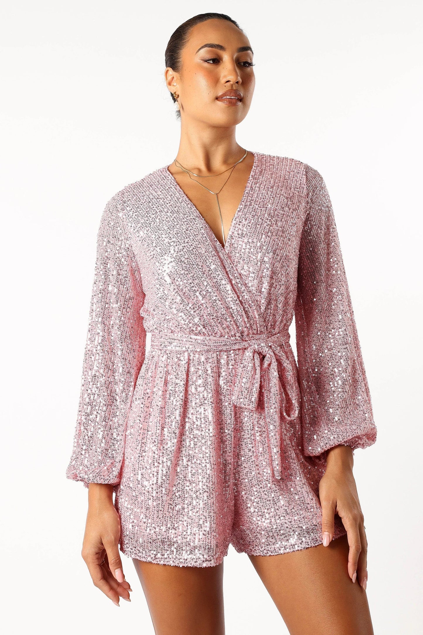 Monica Sequin Romper Pink