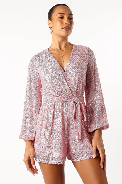 Monica Sequin Romper Pink