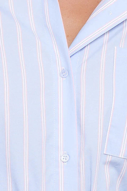Harlan Long Sleeve Midi Dress Blue Pink Stripe