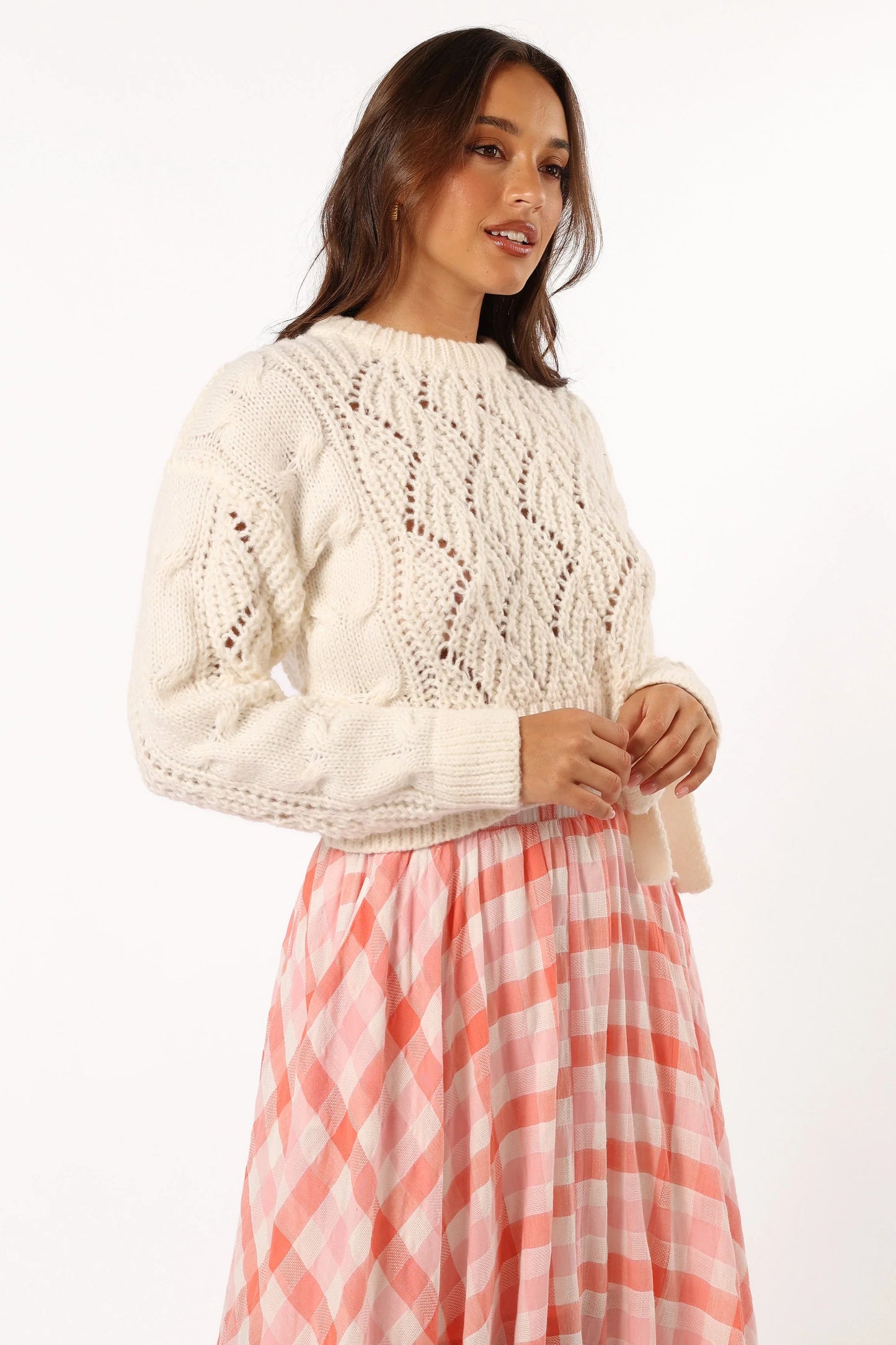 Birdie Tie Side Knit Sweater Cream