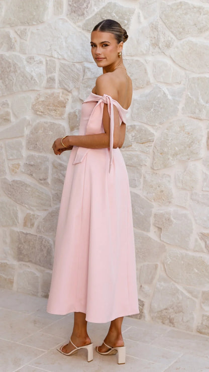 Bentley Off Shoulder Midi Dress Pink