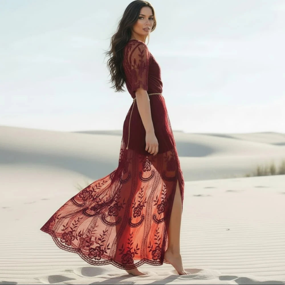 Boho Lace Tulle Maxi Dress