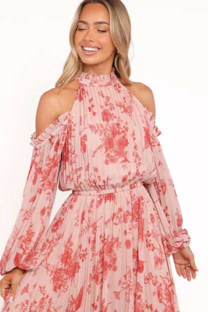 Hilary Pleated Maxi Dress Red Floral