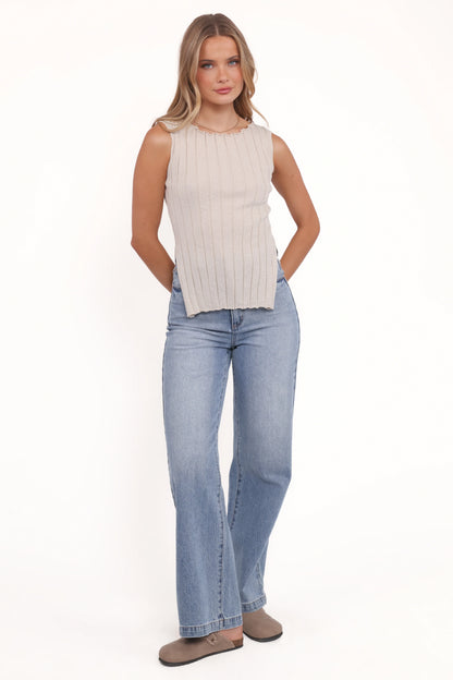 Brodie Wide Rib Knit Top Beige