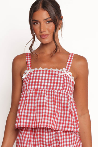 Isidore Gingham Short Set Red