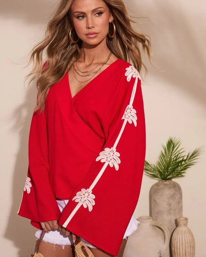 Coast Aura Abstract Floral Wrap Tie Blouse