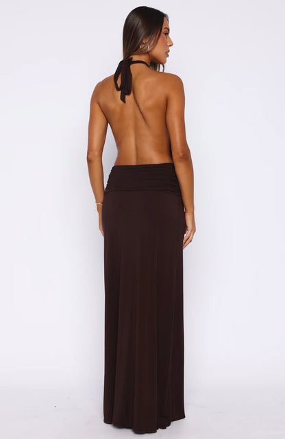 Shes Got That Look Halter Neck Maxi Dress Dark Chocolate