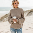 Boho Mock Neck Loose Knit Pullover Sweater