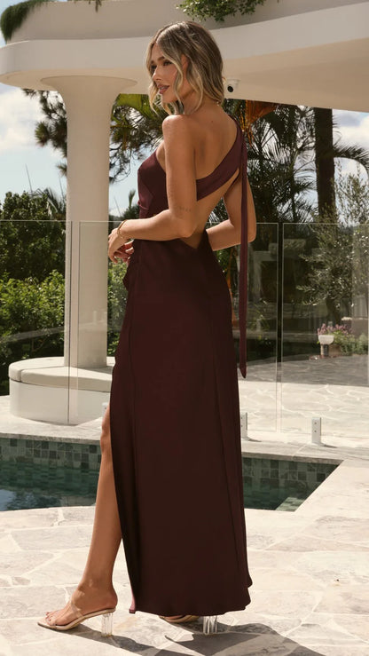 Halle One Shoulder Maxi Dress Chocolate