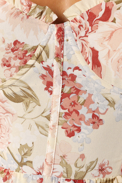 Mito Tiered Maxi Dress Cream Floral