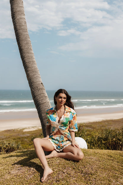 Harriet Button Down Top Malta Print