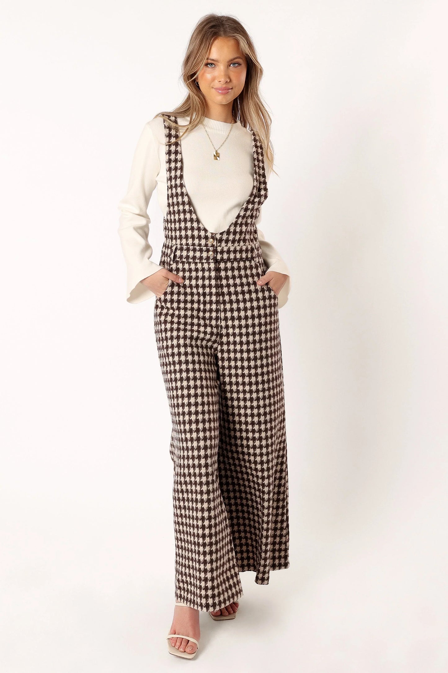 Jackson Jumpsuit Tan Houndstooth