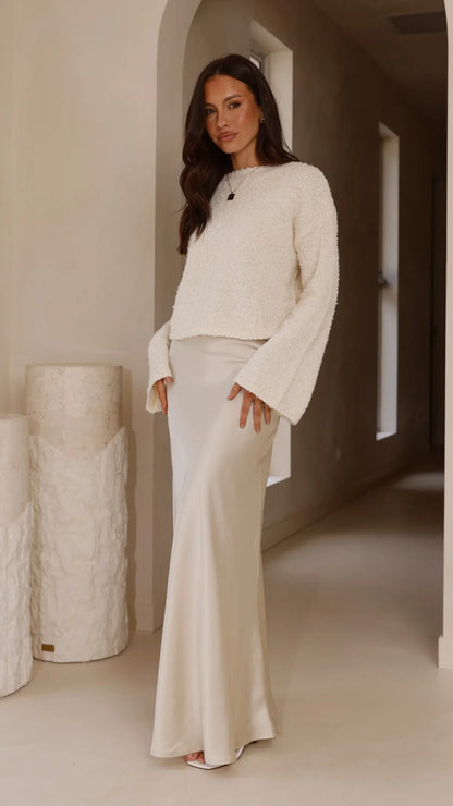 Zala Cropped Knit Sweater Cream