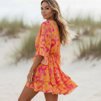 Boho Floral Ruffle Mini Dress