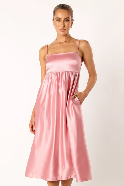 Teagan Bow Back Midi Dress Soft Pink