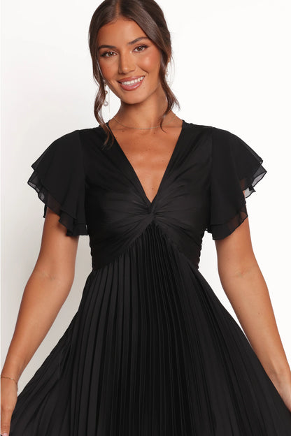 Nova Flutter Sleeve Midi Dress Black