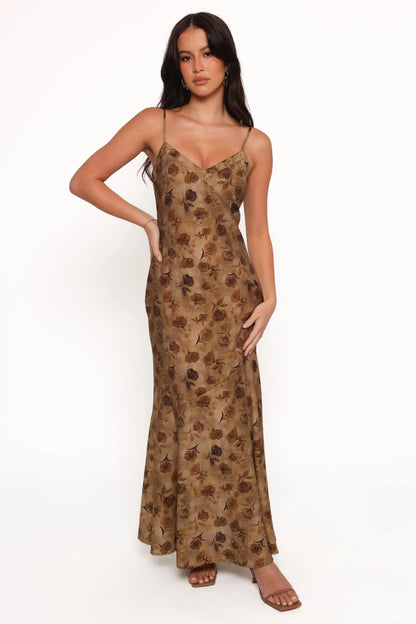 Fia Midi Dress Tan Floral