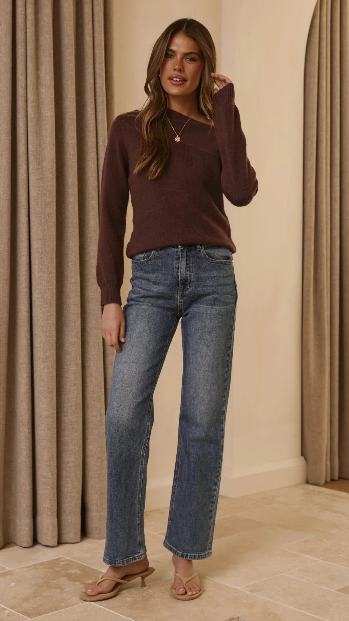 Briella Boat Neck Sweater Brown