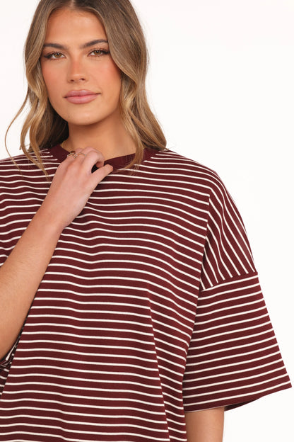 Hellen Stripe Short Set Burgundy Cream Stripe