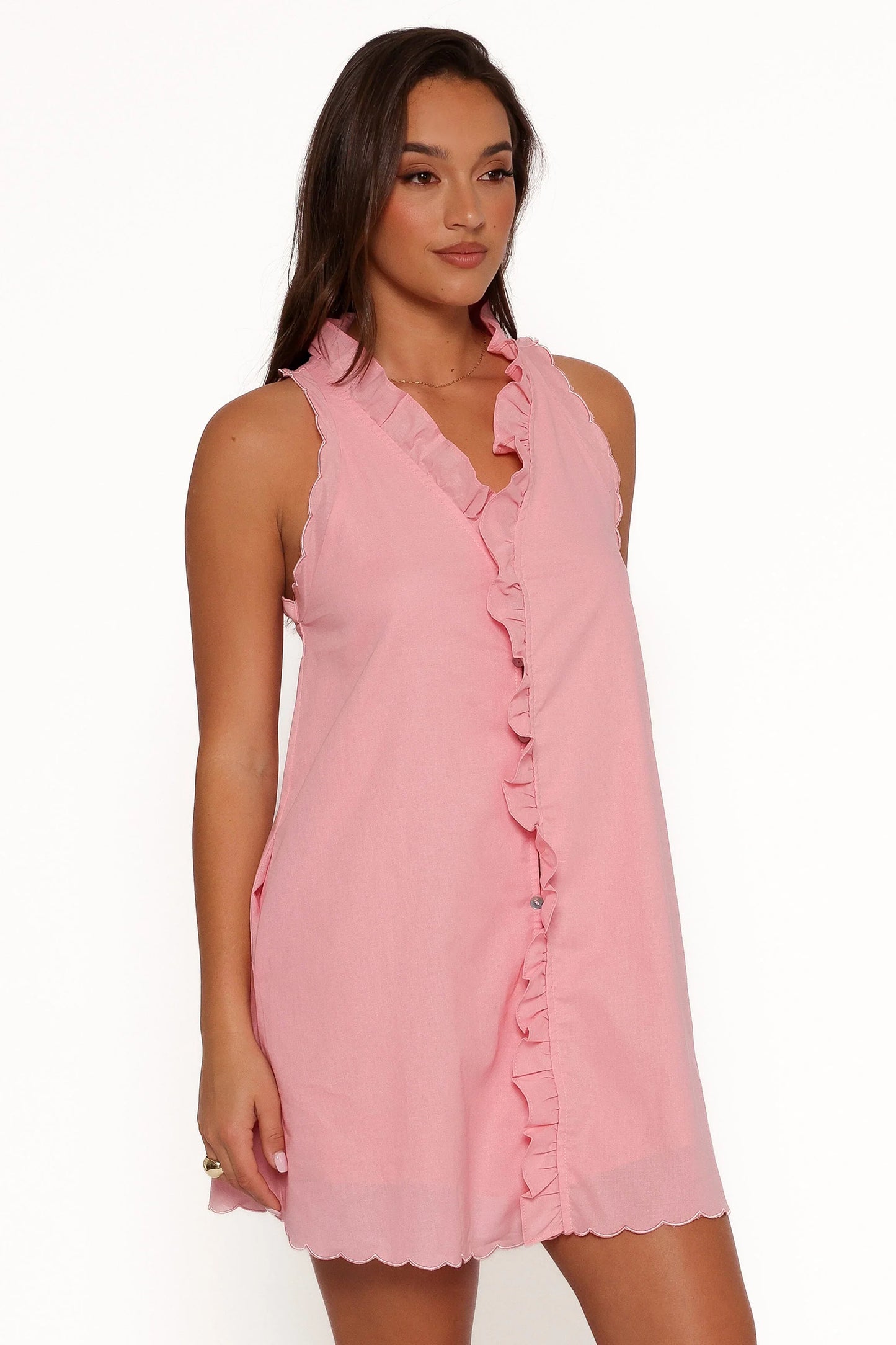 Cassandra Ruffle Mini Dress Pale Pink