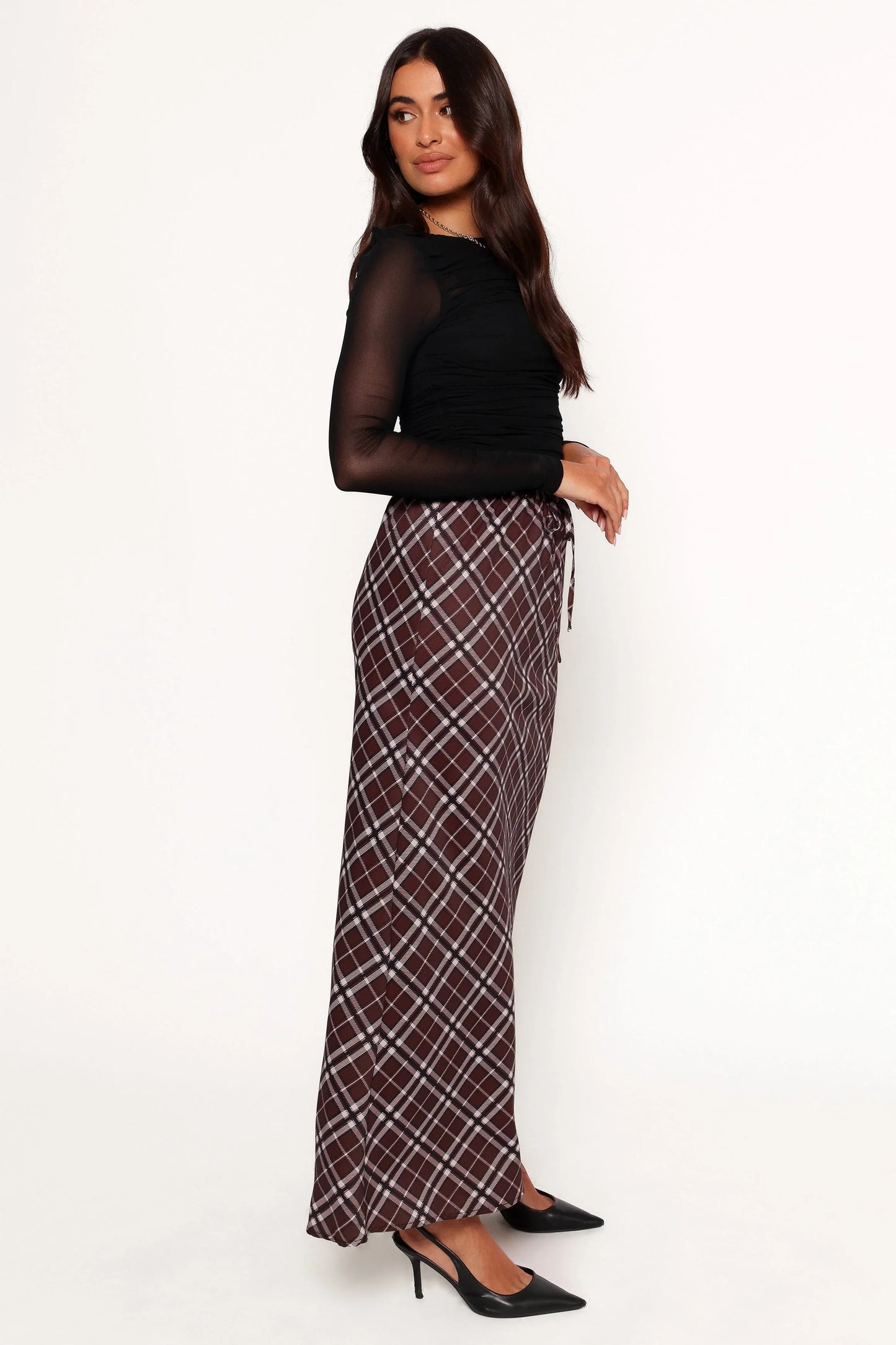 Sandra Midi Skirt Brown Check