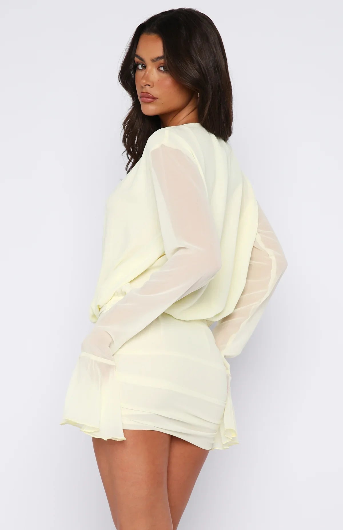 Wild Encore Long Sleeve Mini Dress Lemon