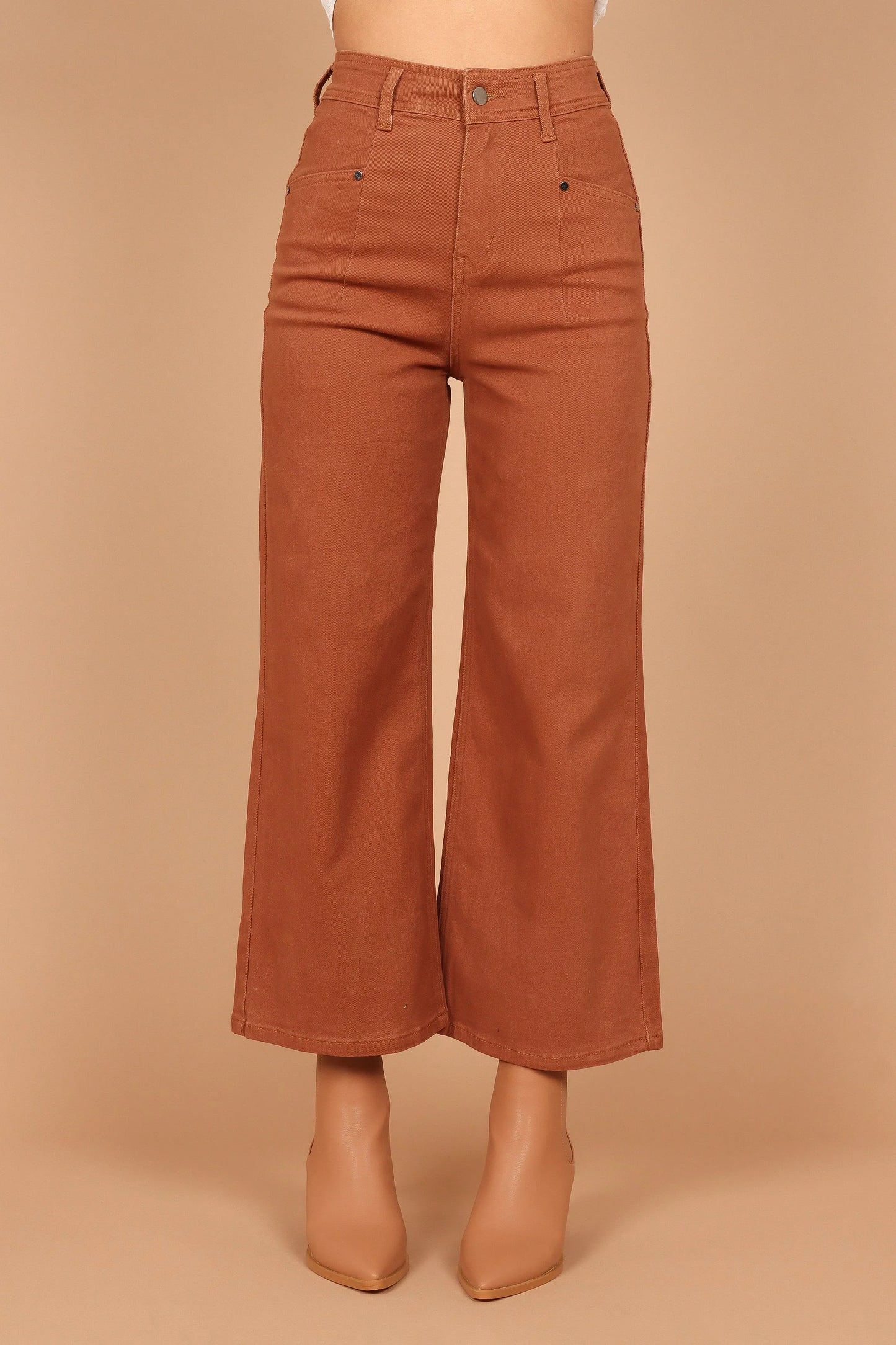 Georgette High Waisted Straight Leg Pants Brown