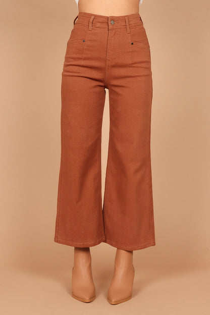 Georgette High Waisted Straight Leg Pants Brown