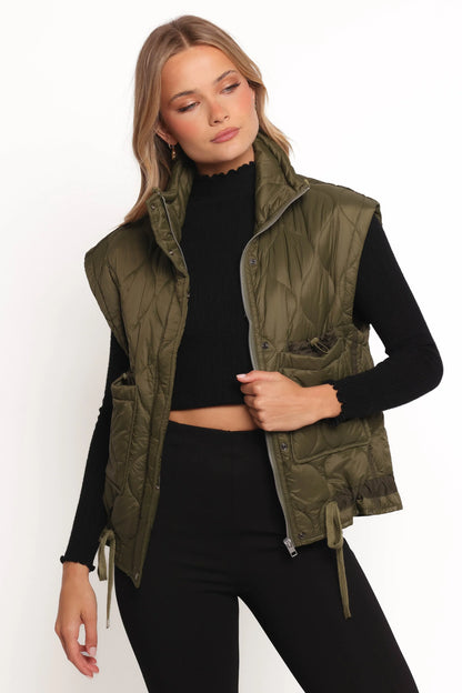 Haven Zip Front Puff Vest Olive