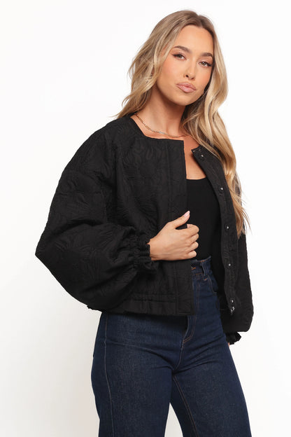Yuki Tonal Embroidered Flower Jacket Black