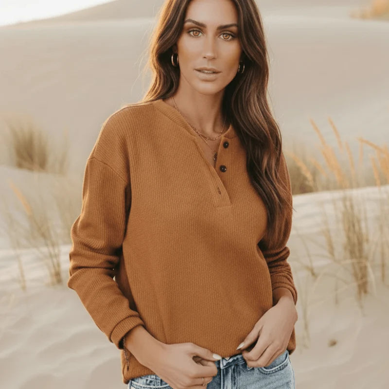 Casual Long Sleeve Henley Top