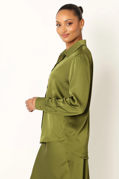 Narissa Satin Shirt Palm Green