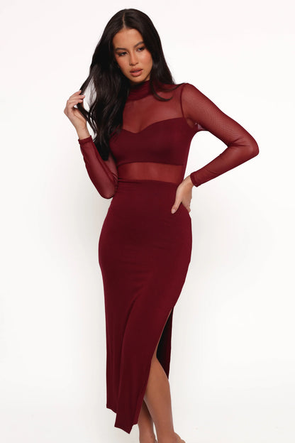 Farrow Long Sleeve Midi Dress Wine