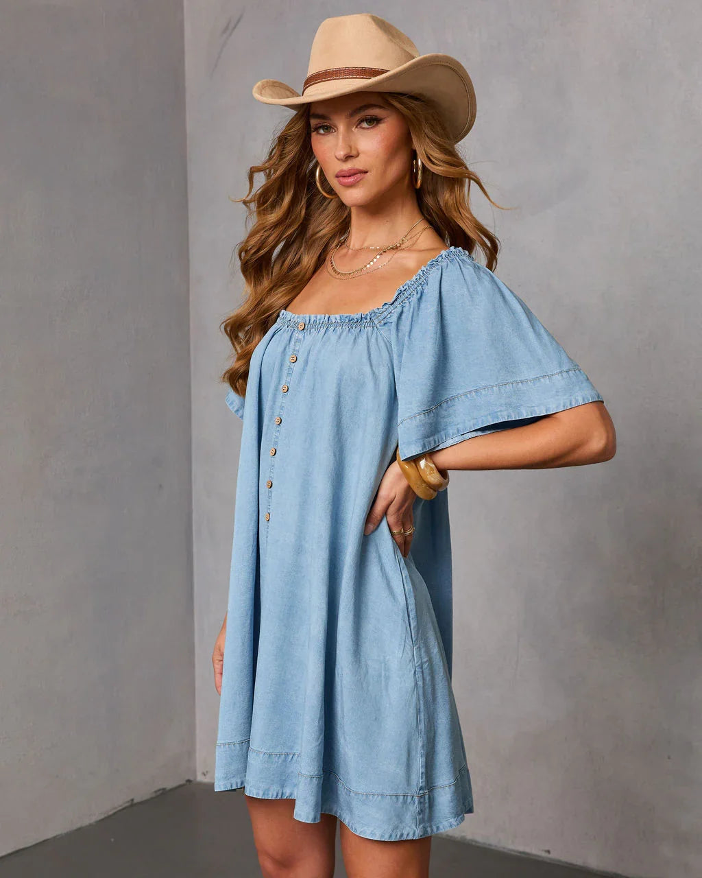 Boho Trail Chambray Mini Dress