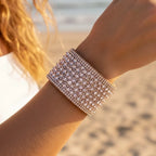 Leather Rhinestone Wide Band Bracelet