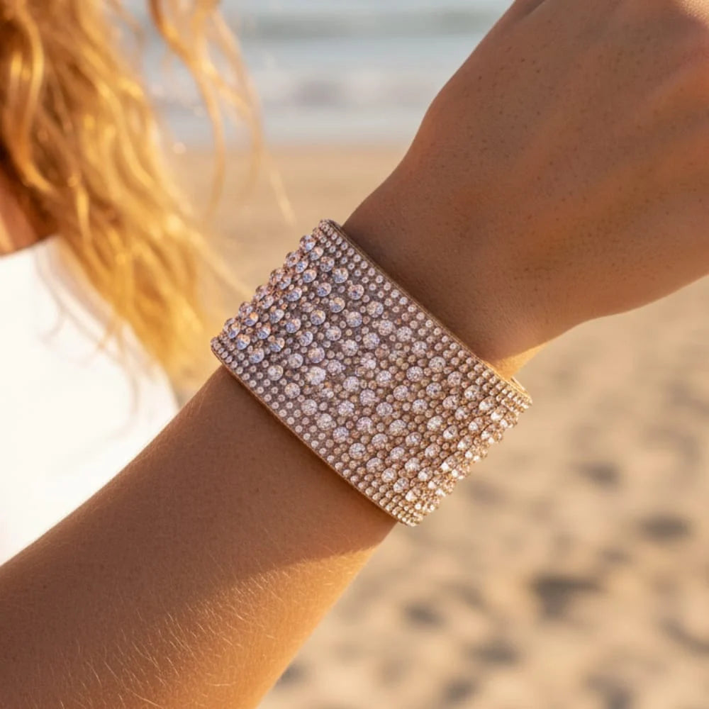 Leather Rhinestone Wide Band Bracelet