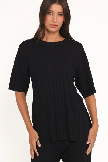 Alix Ribbed Knit Set Black