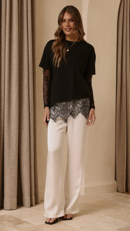 Quinn Lace Long Sleeve Top Black