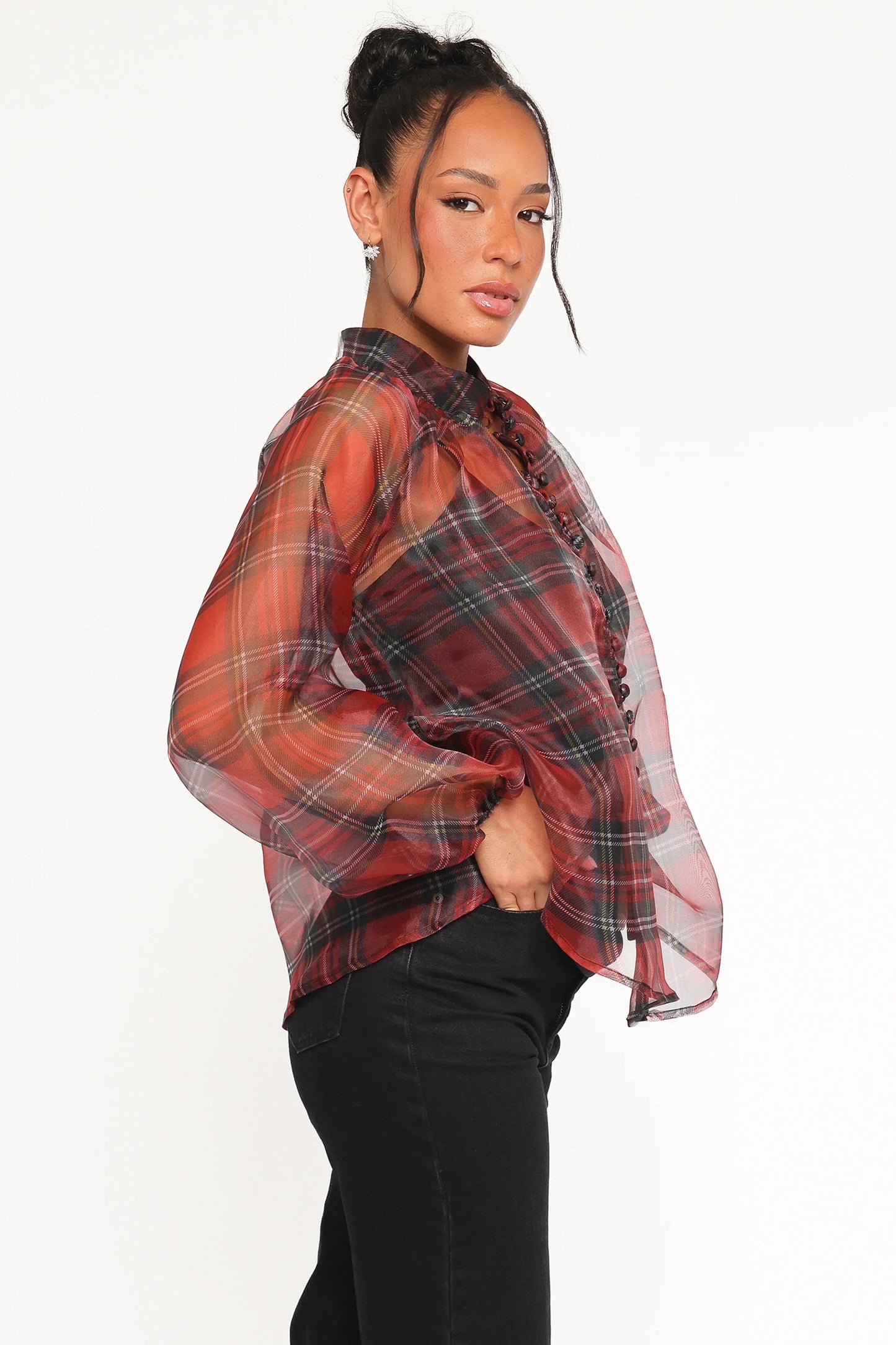Marni Organza Top Red Plaid