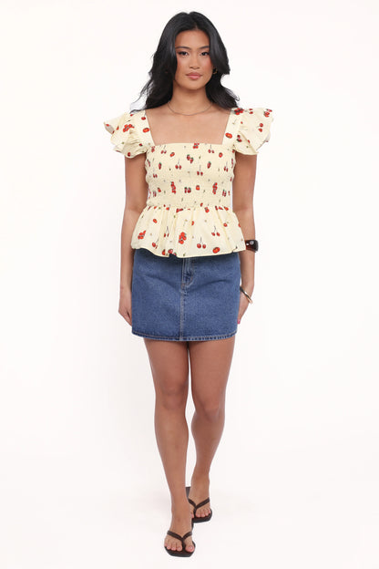 Remira Smocked Ruffle Top Yellow Cherry