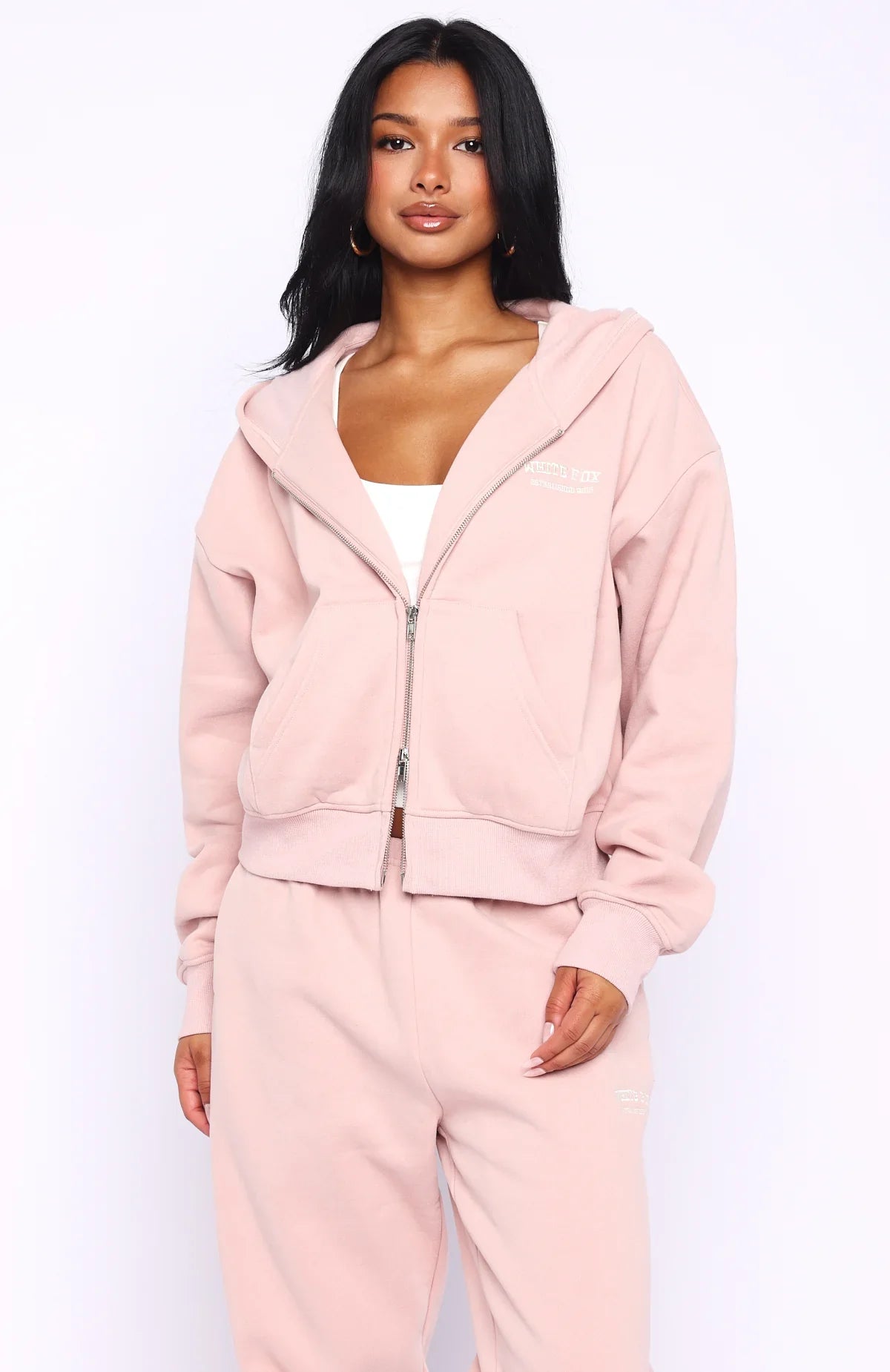 Cant Miss It Boxy Zip Front Hoodie Dusty Pink