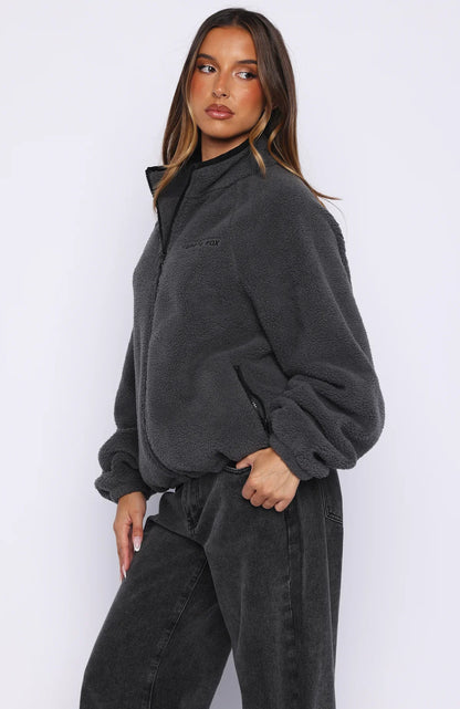 Calm Before The Storm Zip Front Fleece Sweater Charcoal