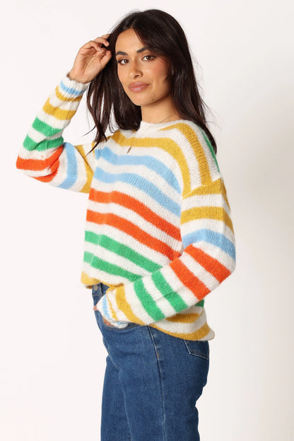 Sasha Multi Stripe Crewneck Knit Sweater Multi