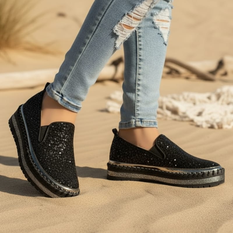 Sequined Platform Slip On Flats