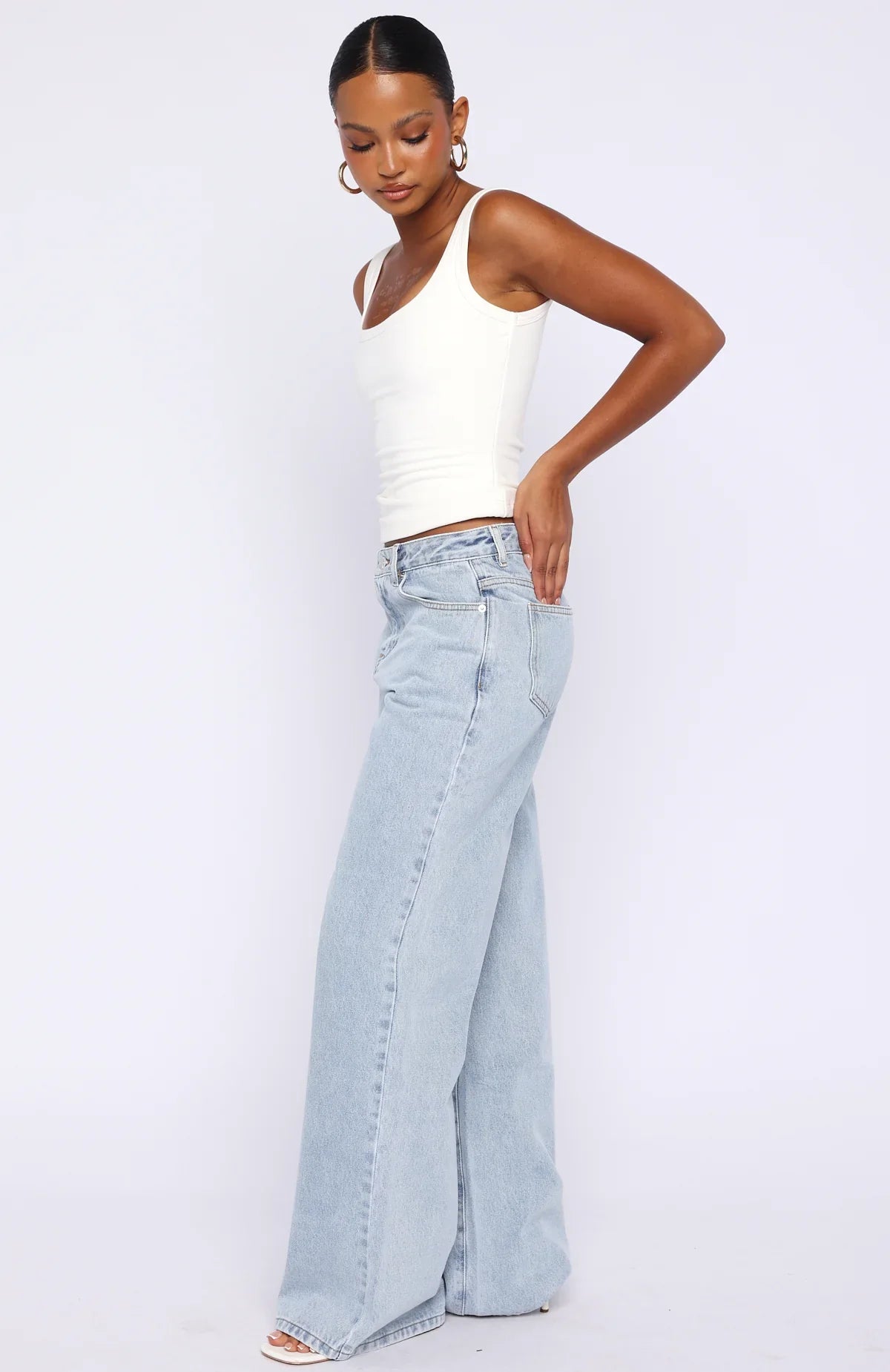 Just My Type Mid Rise Wide Leg Jeans Mid Blue