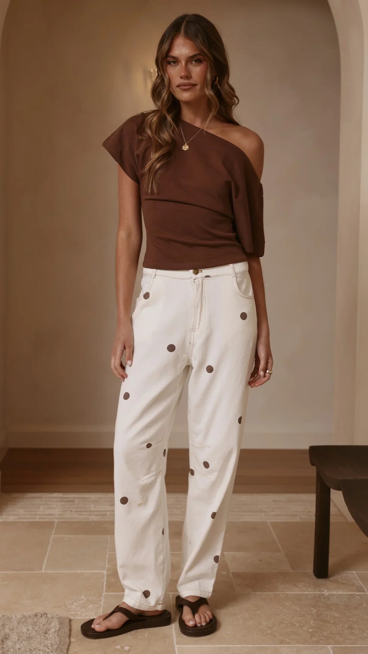 Cleora Barrel Jeans Cream Polka