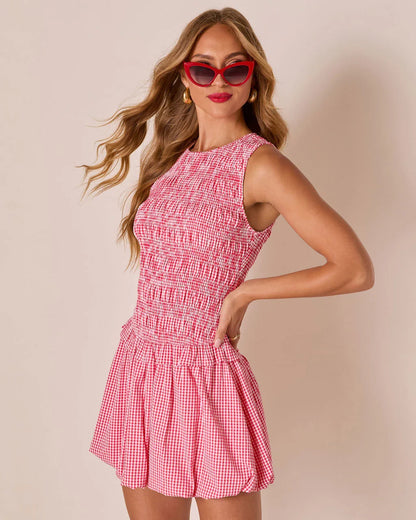 Lilianne Gingham Bubble Hem Mini Dress
